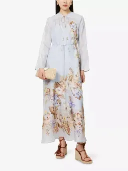 Zimmermann Coco Billow Maxi Dress Size 4 / AU 16 Silk Powder Blue Floral Print Long Sleeve  for rent on The Volte - image 1