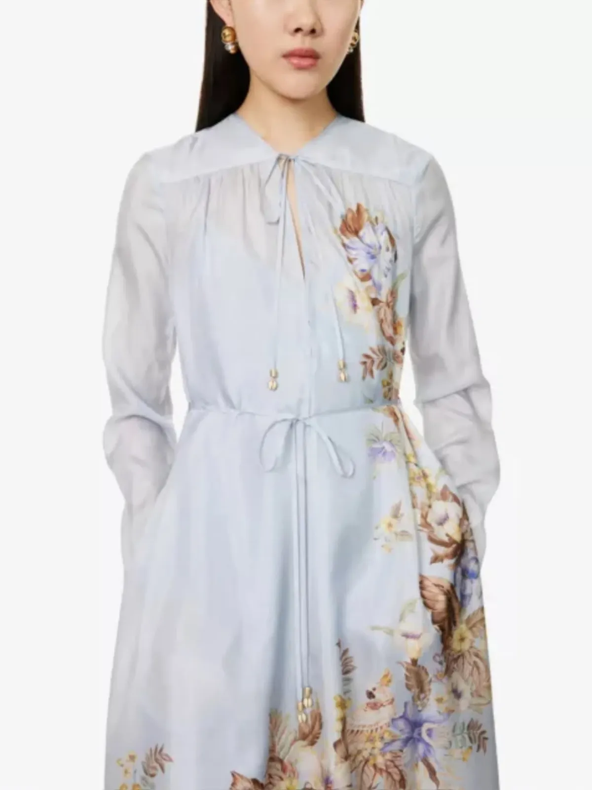 Zimmermann Coco Billow Maxi Dress Size 4 / AU 16 Silk Powder Blue Floral Print Long Sleeve  - Image 4