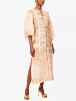 Zimmermann Lucky Tunic Midi Dress Size 4 / AU 16 Linen Peach Floral Print Long Sleeve for rent on The Volte - image 1