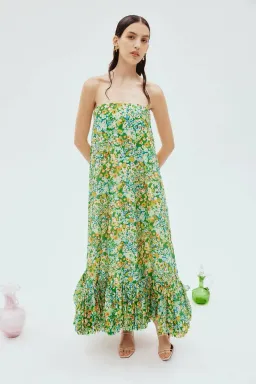 Alémais Francis Bubble Midi Dress in Green Floral Size AU 14 for rent on The Volte - image 1
