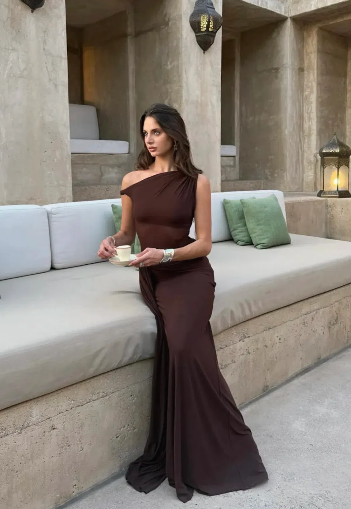 Misha Collection Sisal Mesh Maxi Dress Espresso Size 6/XS - Image 5