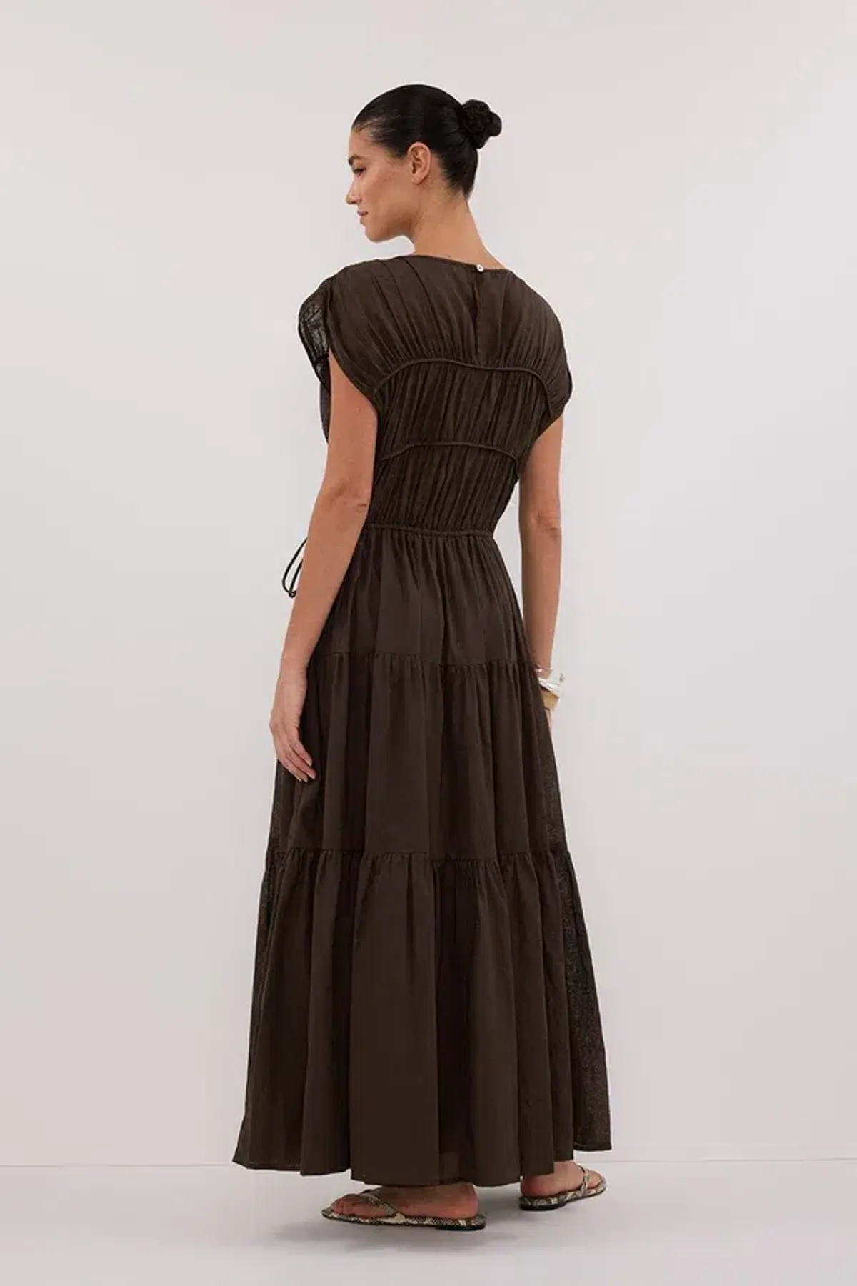 Dissh FLYNN BITTER CHOC LINEN BLEND MIDI DRESS - 10 - Image 4