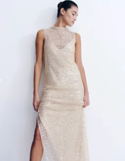 SHONA JOY EVERLY HIGH NECK SLEEVELESS MAXI DRESS MACADAMIA SIZE 14 for rent on The Volte - image 3