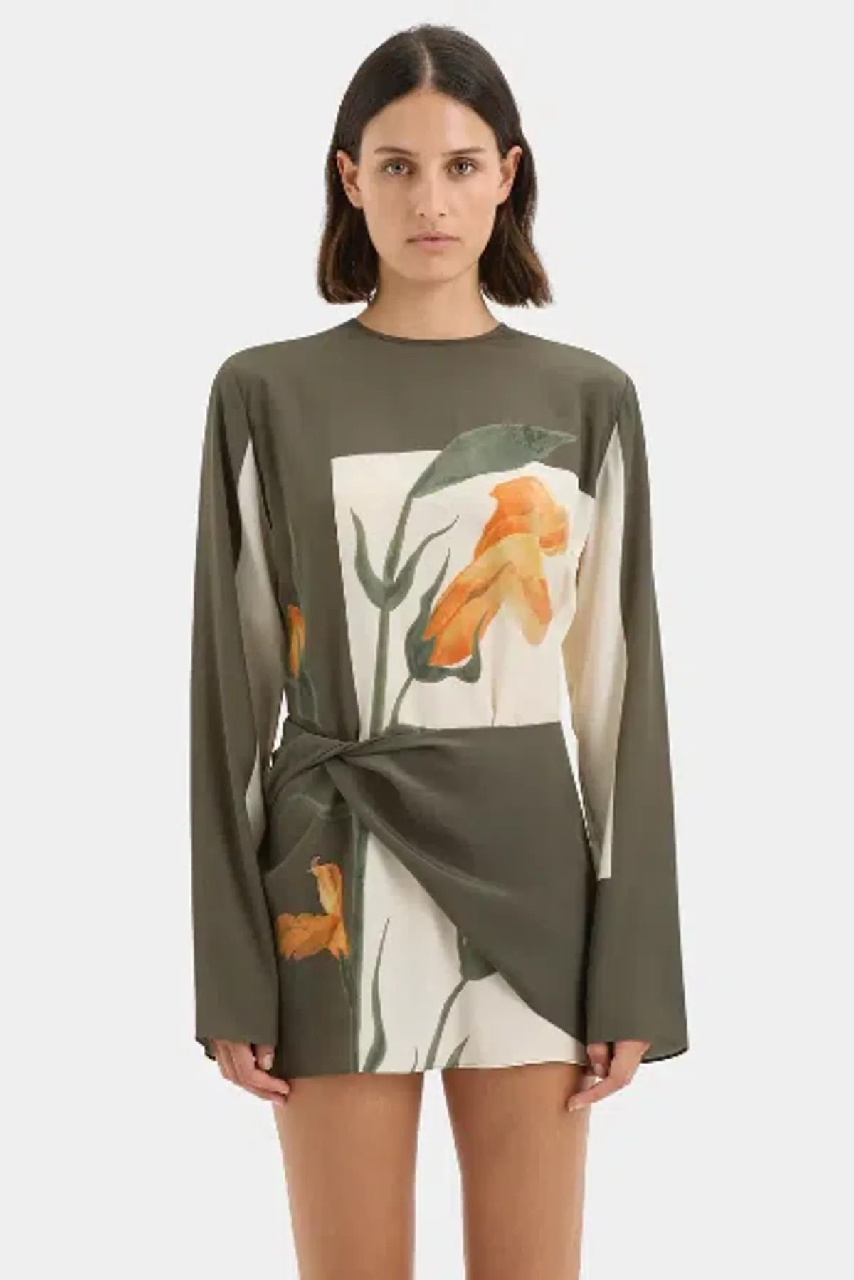 Constance Twist Mini Dress In Iris Green & Orange - Image 1