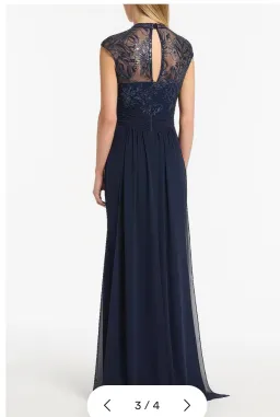 Carla Zampatti Navy Floral Mesh Drape Gown size 4 for rent on The Volte - image 2