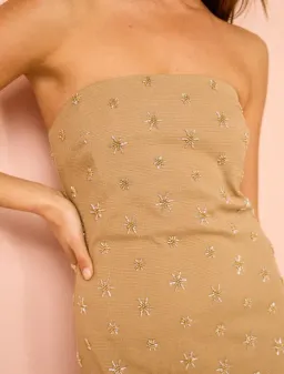 Bec + Bridge Sunseeker Embellished Gold Mini Dress Size 10  for rent on The Volte - image 2