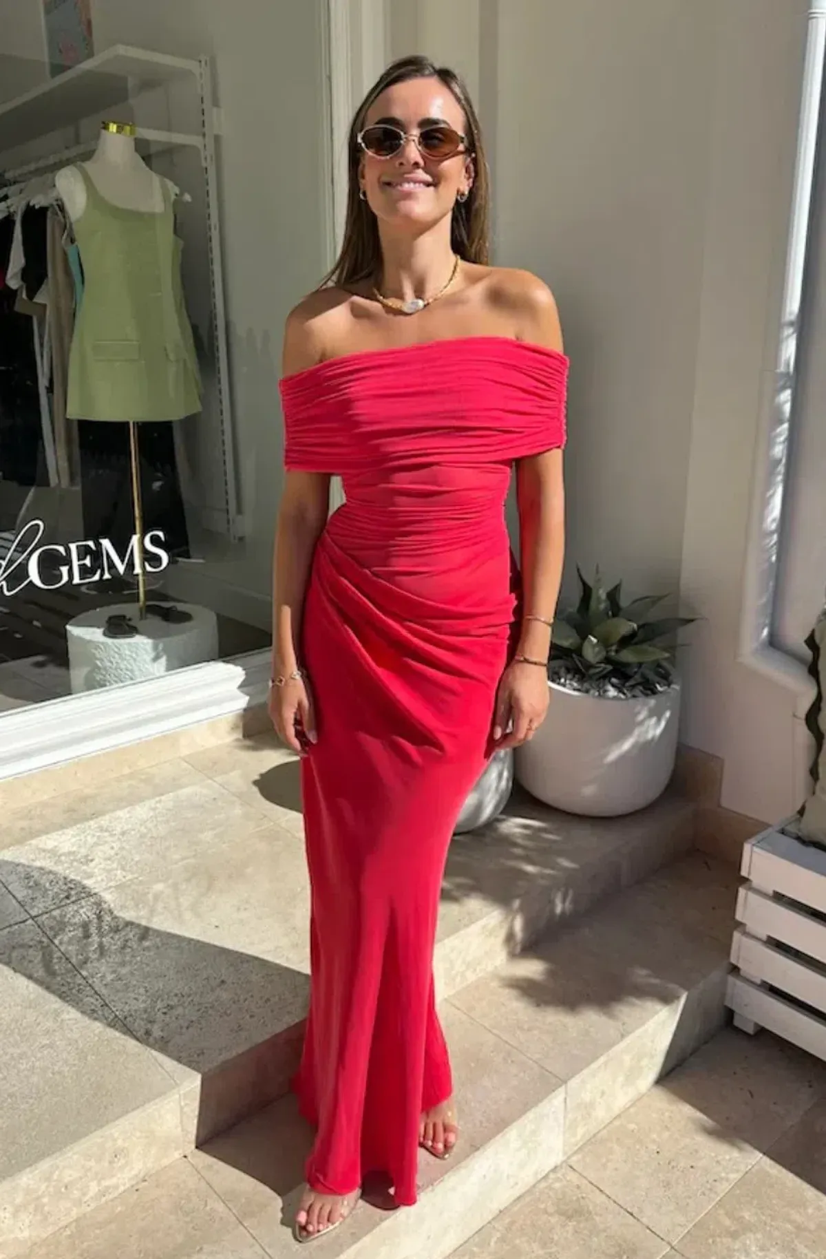 BENNI Nico Off Shoulder Maxi Dress - Watermelon Size 6 - Image 1