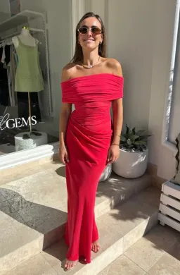 BENNI Nico Off Shoulder Maxi Dress - Watermelon Size 6 for rent on The Volte - image 1