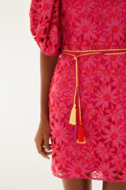 Farm Rio Pink Flowered Lace Puff Sleeve Lined Mini Dress XL / AU 14 for rent on The Volte - image 4