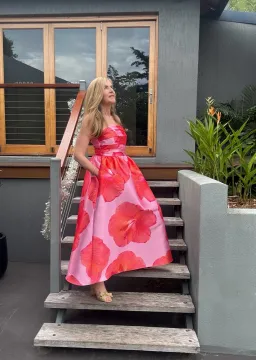 Pasduchas Kalani Strapless Midi Rasberry Pink / Orange size 10 for rent on The Volte - image 1