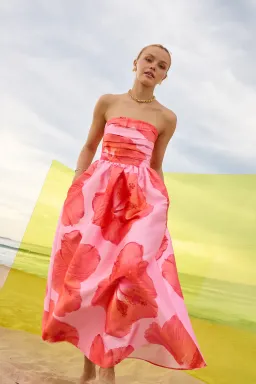 Pasduchas Kalani Strapless Midi Rasberry Pink / Orange size 10 for rent on The Volte - image 7