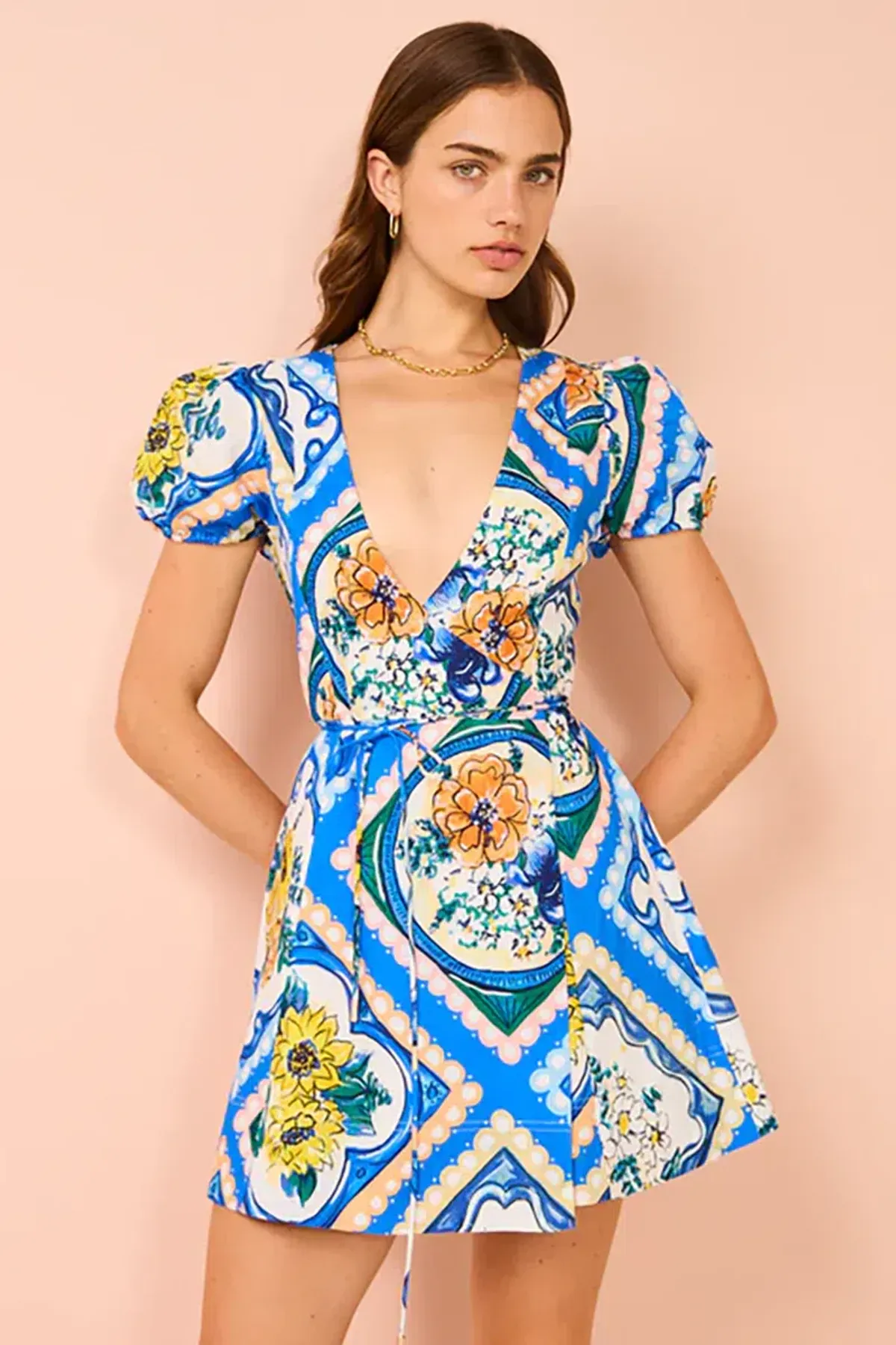 By Nicola Havana Wrap Mini Dress Azure Floral Size AU 8 / S - Image 1