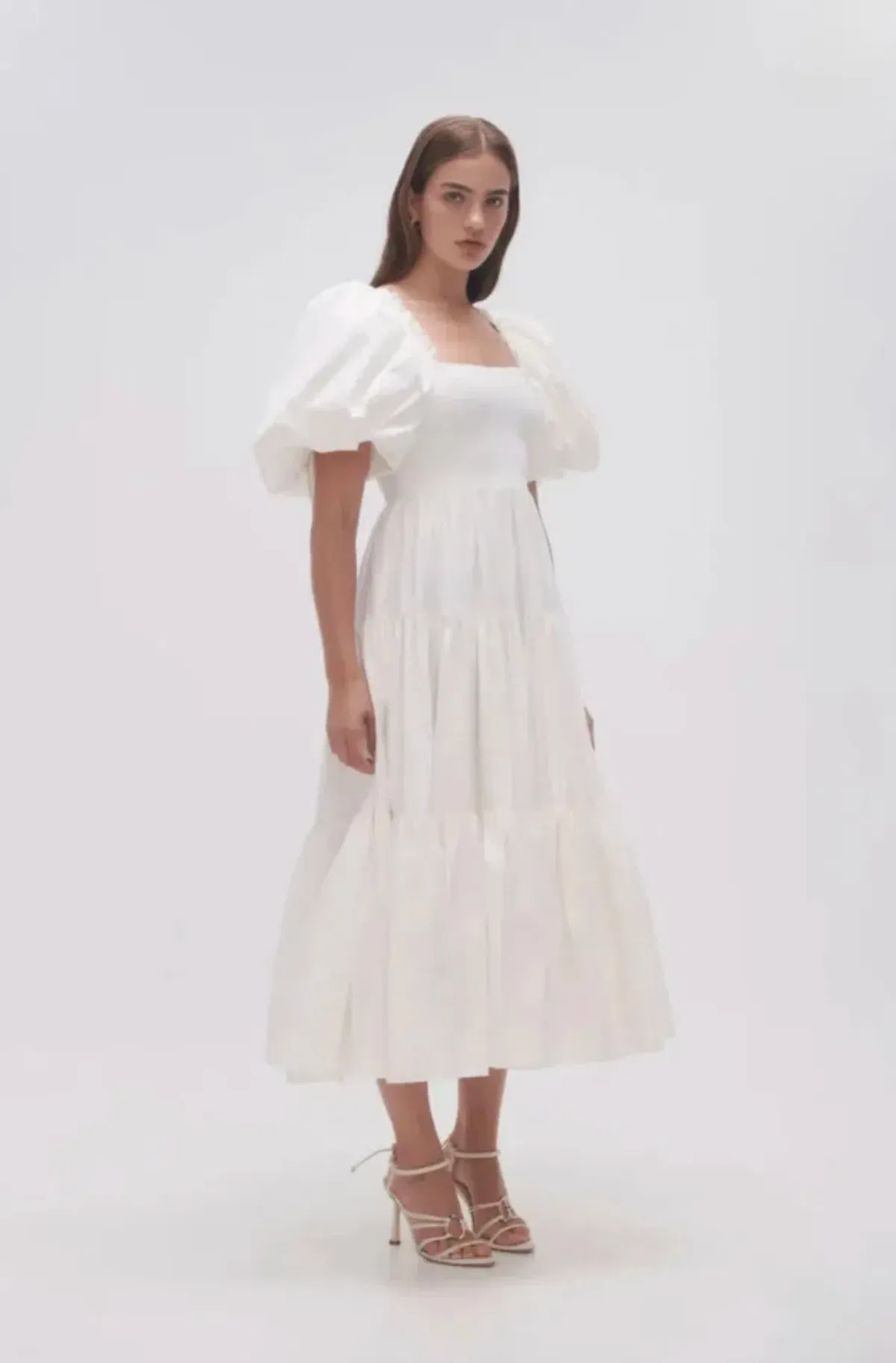 AJE CASA PUFF SLEEVE MIDI DRESS WHITE SIZE 4 - Image 1