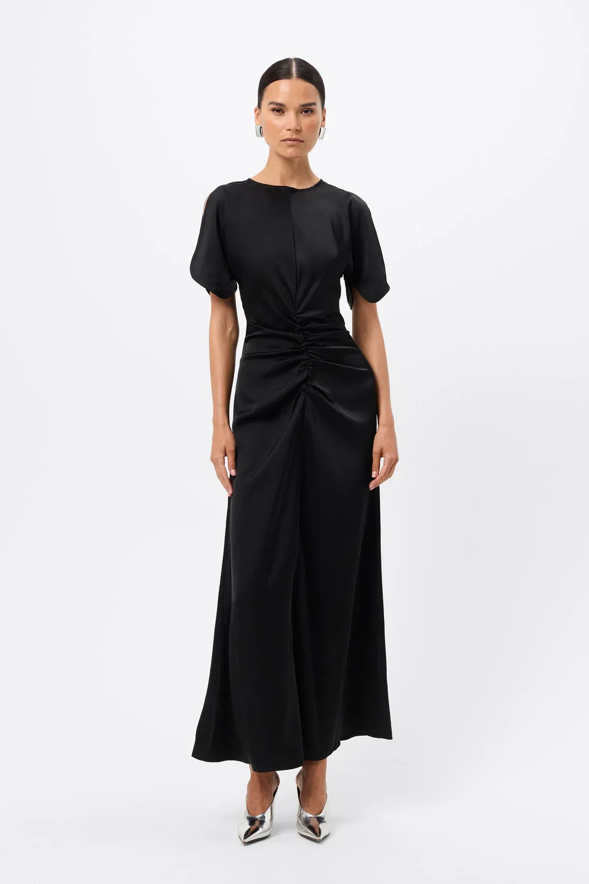 Mossman Black Ruched Dress Size 16 - Image 1