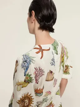 Alemais Sea Print Midi Dress Size 14 Linen Puff Sleeve Aline for rent on The Volte - image 5