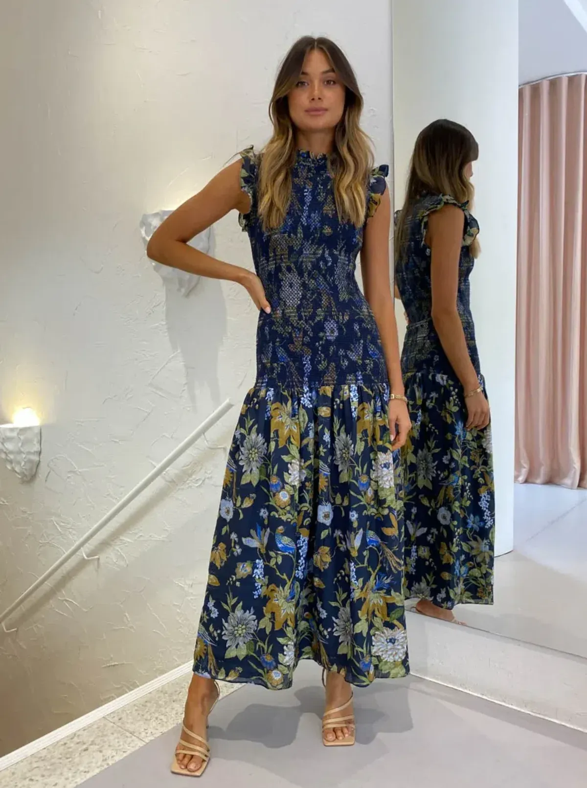 Sir The Label Diana Smocked Midi Dress in Delia Print Size 1 / AU 8 - Image 1