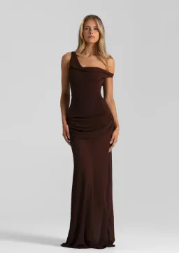 NATALIE ROLT CADENCE MAXI GOWN ESPRESSO BROWN SIZE 8 (1) for rent on The Volte - image 1