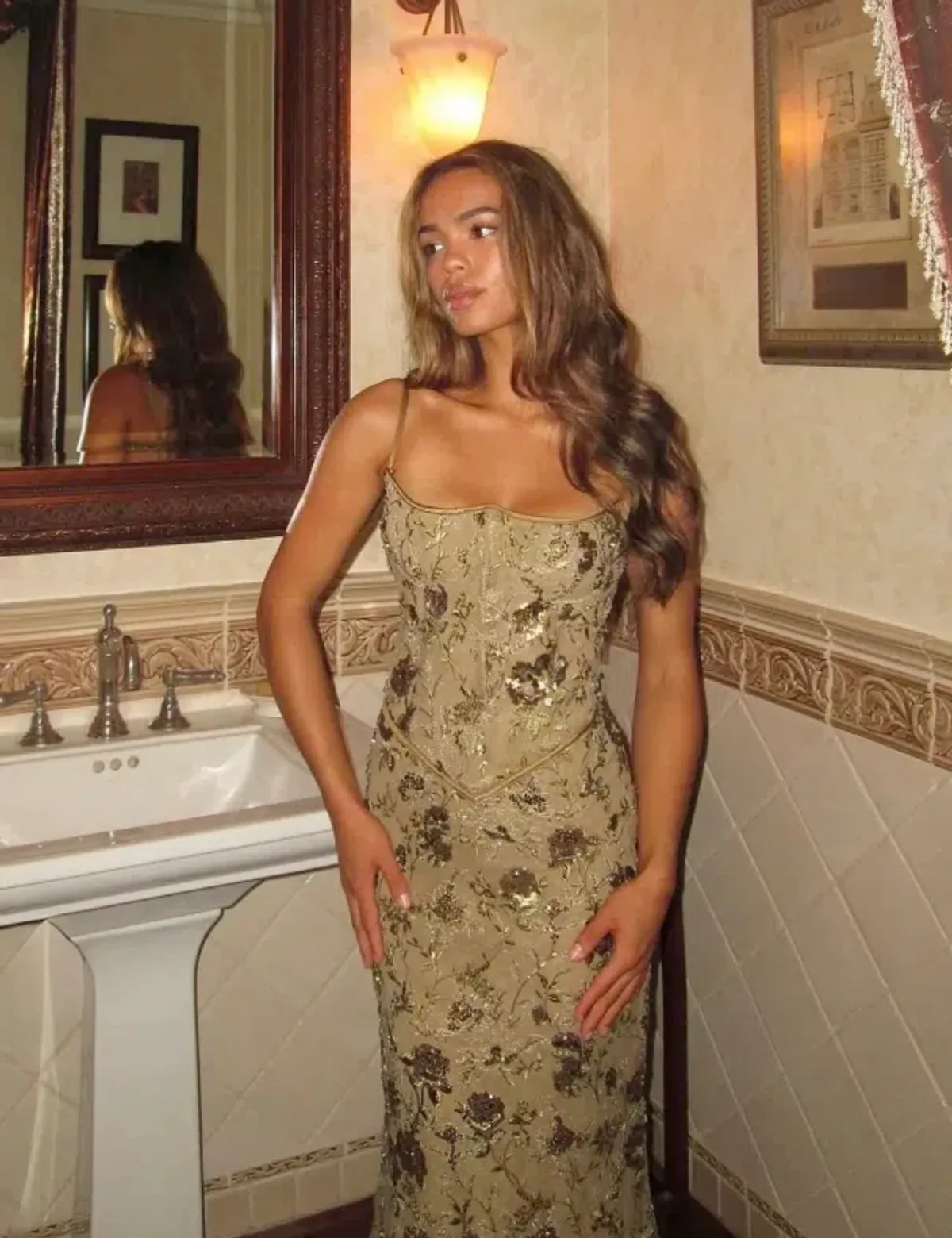 House Of CB Naima Hand Beaded Embellished Maxi Dress Olive Size M / AU 10 - Image 2