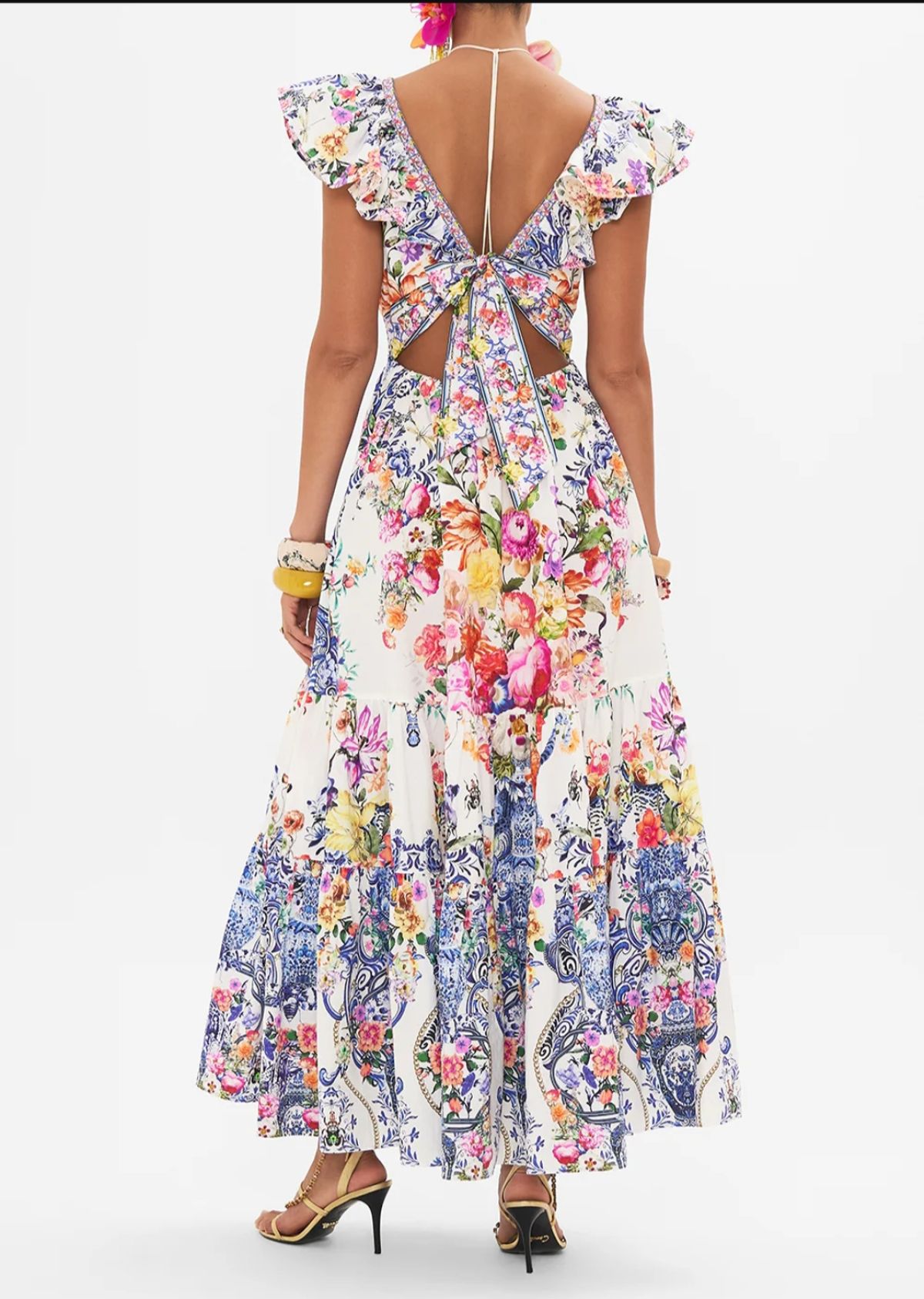 Camilla Tiered Dress with Neck Frill in Dutch Is Life Print Size XL AU 16 - Image 2