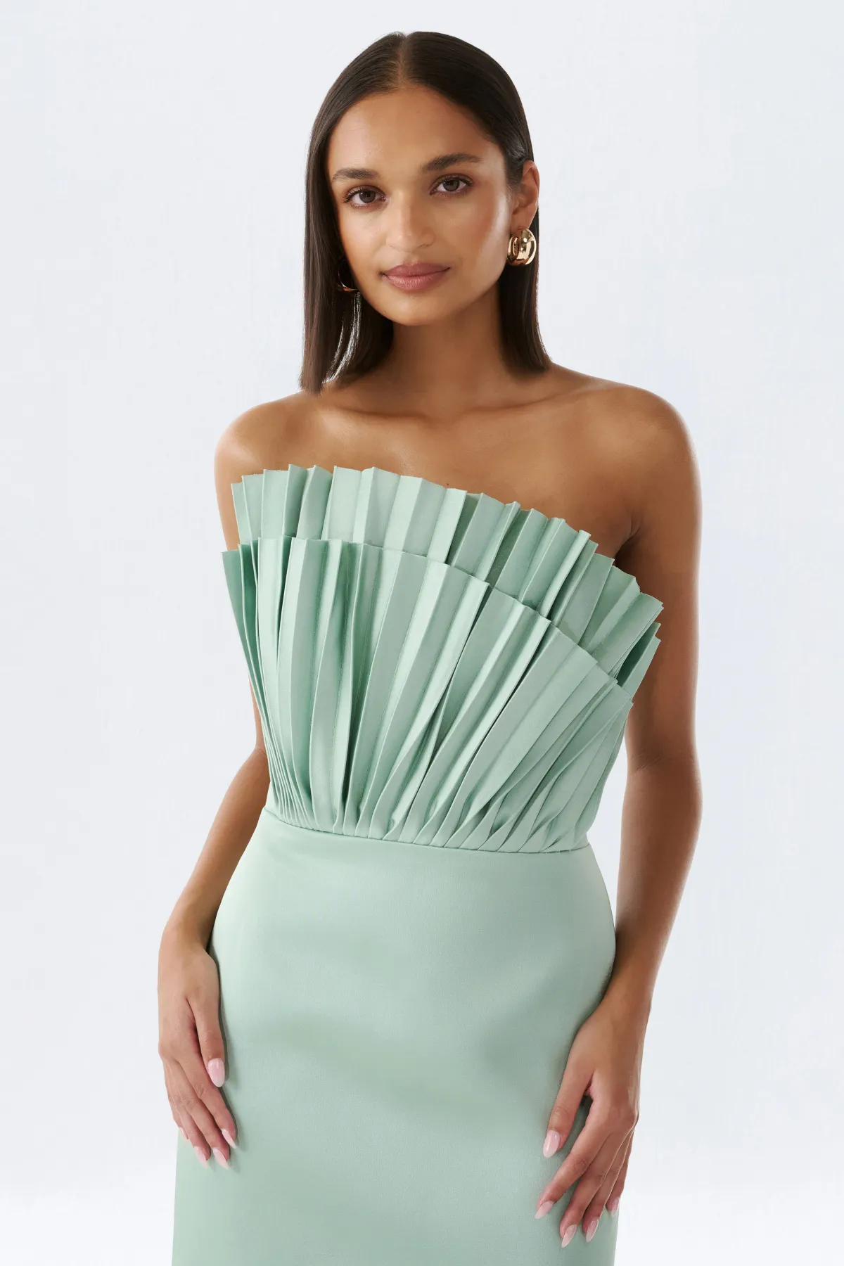 Justin Tong Rory Pleated Gown Size 10 - Image 3