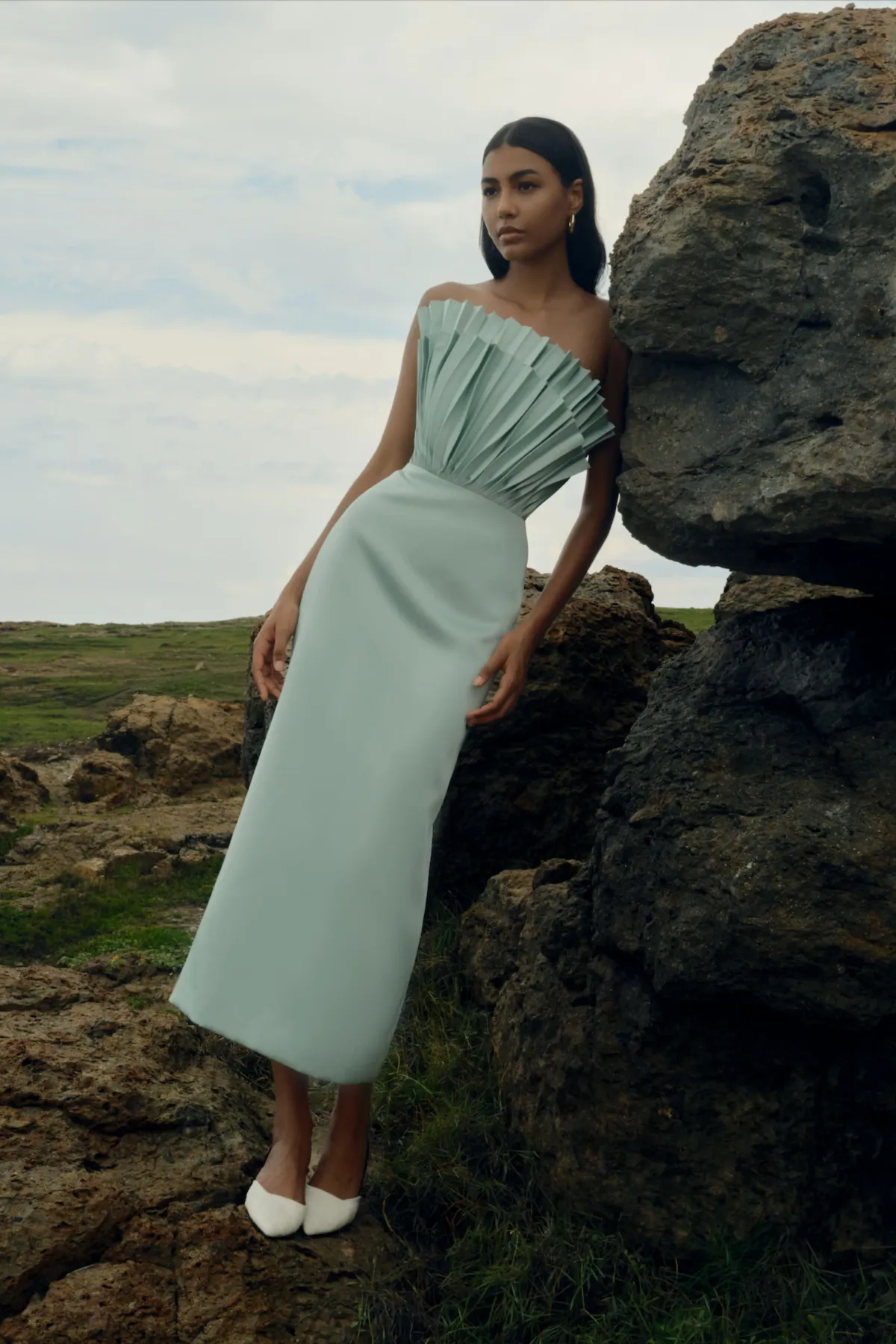 Justin Tong Rory Pleated Gown Size 10 - Image 5