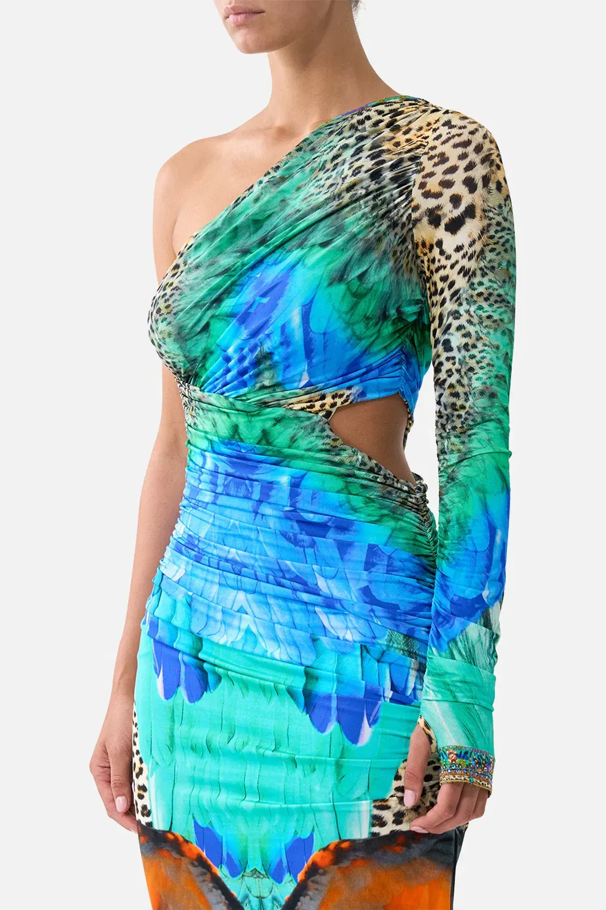 Camilla One Shoulder Jersey Cut Out Jungle Flight Dress XS - Image 4