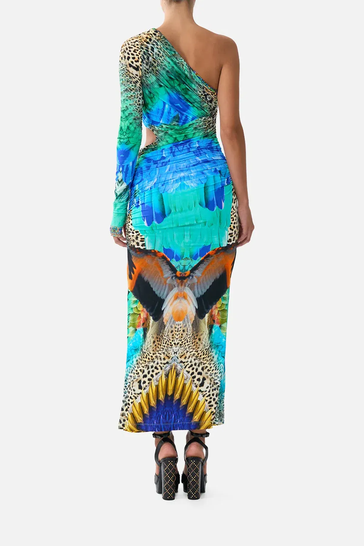 Camilla One Shoulder Jersey Cut Out Jungle Flight Dress XS - Image 3