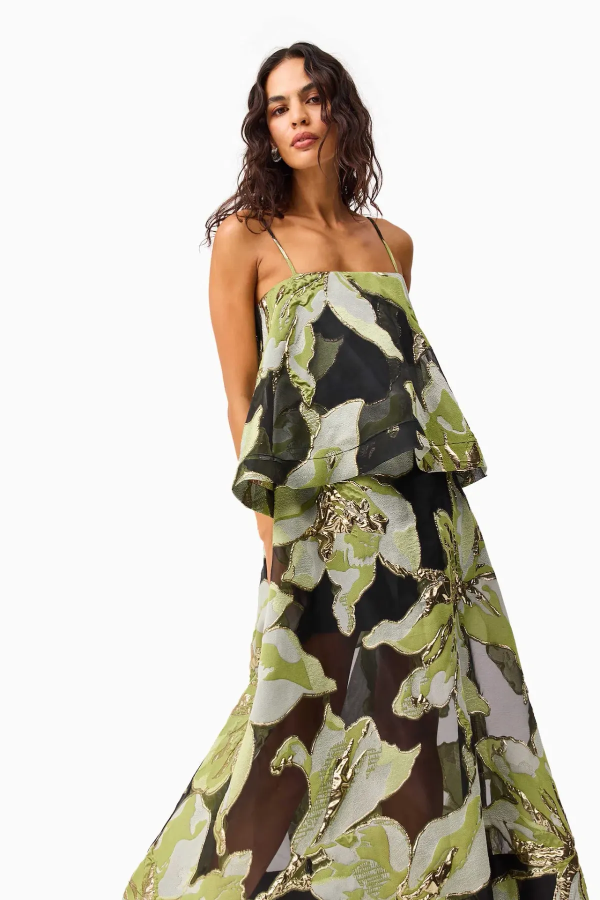 Elliatt Elysia Tiered Gown in Black and Green Floral Size XS / AU 6  - Image 4