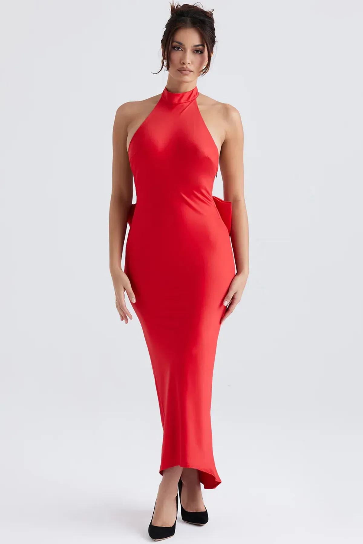 HOUSE OF CB Ilaria Red Bow Halter Dress Size XS - Image 4