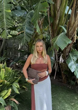 Bec and Bridge Ayla Strapless Maxi Dress In Rust Butter Cream in Size 8 / Small AU for rent on The Volte - image 3