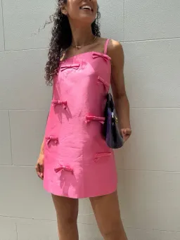 OROTON Satin Bow Mini Dress Candy Pink Size 8 AU for rent on The Volte - image 5