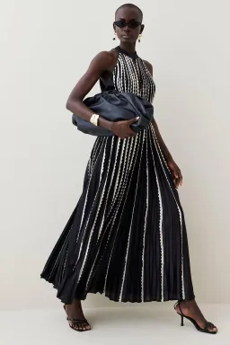 Karen Millen Pleated Lace Halter Maxi Dress Size AU 10 / M   for rent on The Volte - image 3