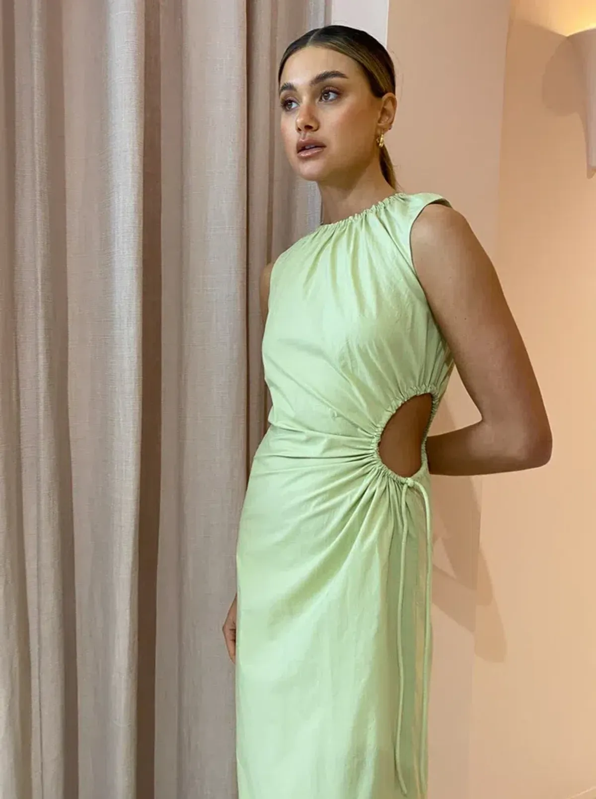 SIR THE LABEL MASON LACED MIDI DRESS IN PISTACHIO SIZE 8  - Image 2