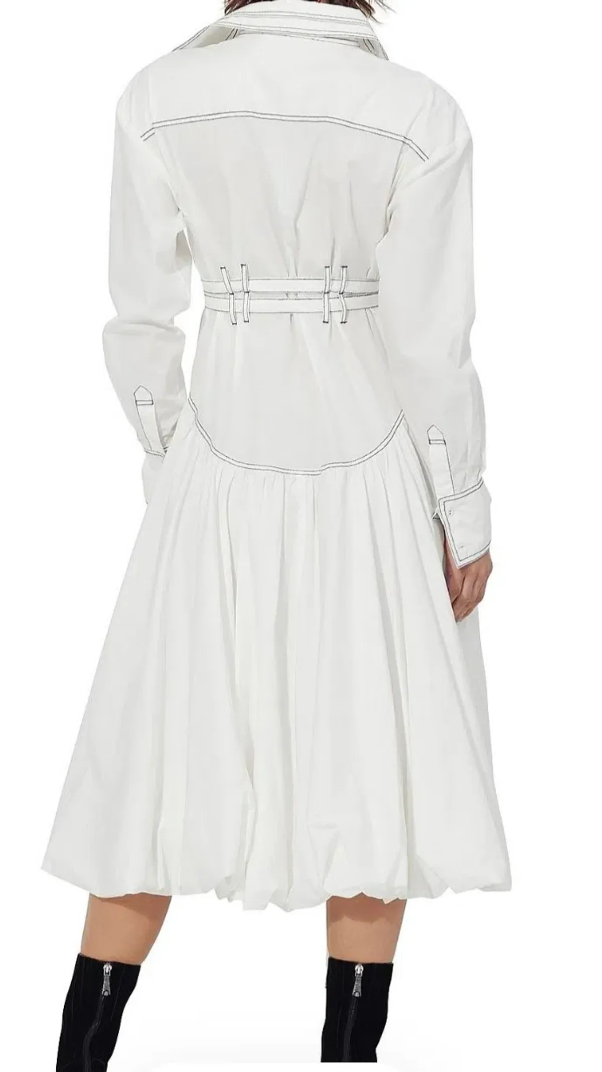 Aje Cassia Bubble White Midi Dress s.12 Hem Shirt Long Sleeve Cotton - Image 3