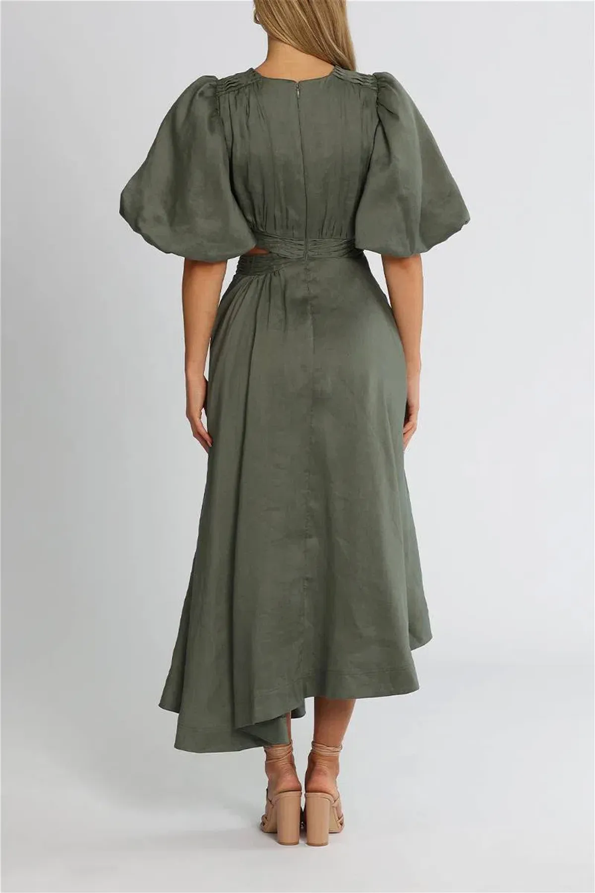 Aje Tidal Tucked Cut Out Midi Dress Green Size 10 - Image 3