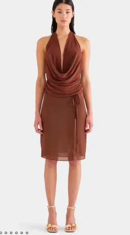 Venroy - Deep Cowl Sheer Silk Halter and Layered Silk Skirt - Chocolate for rent on The Volte - image 1
