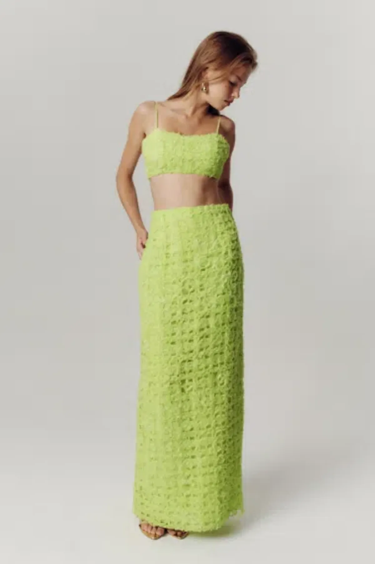 AJE Quintette Lattice Chiffon Bandeau Top & Skirt Set Lime Green SZ 8  - Image 3