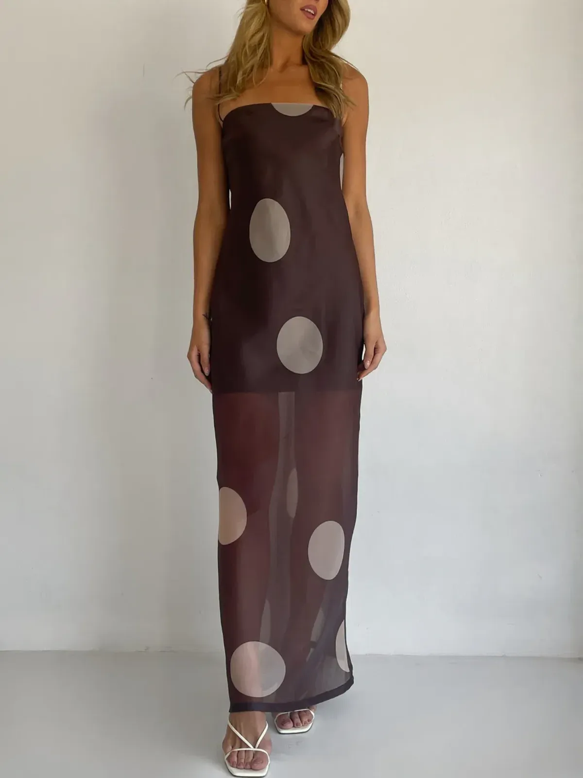 By Nicola Mila Maxi Dress size 12 Chocolate Polka Dot  - Image 3