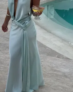 Misha Collection "The Harlow" Satin Dress - Ice Blue - Maxi Open Back Size Small S 8 (6 - 10) for rent on The Volte - image 4