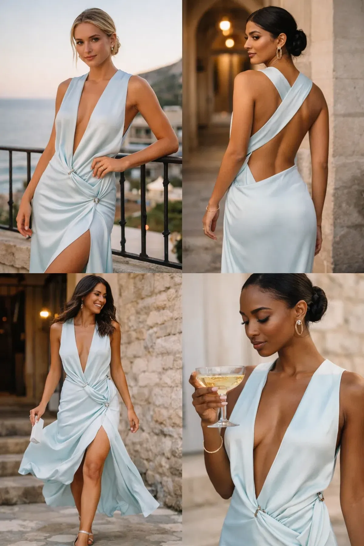 Misha Collection "The Harlow" Satin Dress - Ice Blue - Maxi Open Back Size Small S 8 (6 - 10) - Image 1