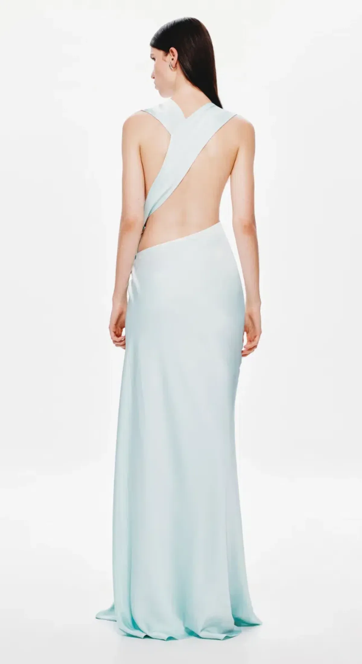 Misha Collection "The Harlow" Satin Dress - Ice Blue - Maxi Open Back Size Small S 8 (6 - 10) - Image 5
