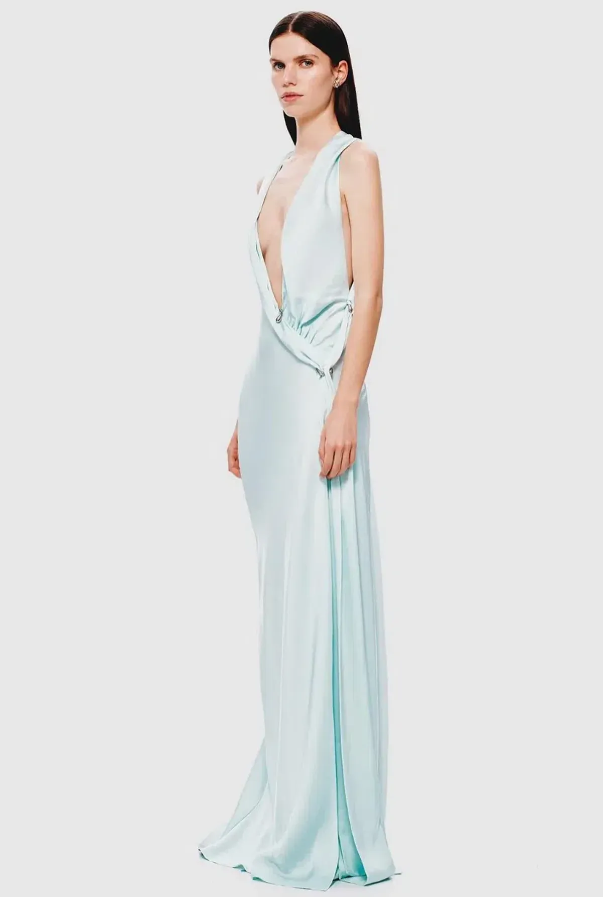 Misha Collection "The Harlow" Satin Dress - Ice Blue - Maxi Open Back Size Small S 8 (6 - 10) - Image 6