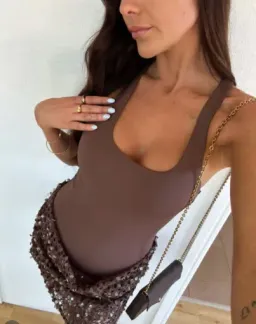 BENNI Ariel Mini Dress in Cocoa Brown for rent on The Volte - image 1