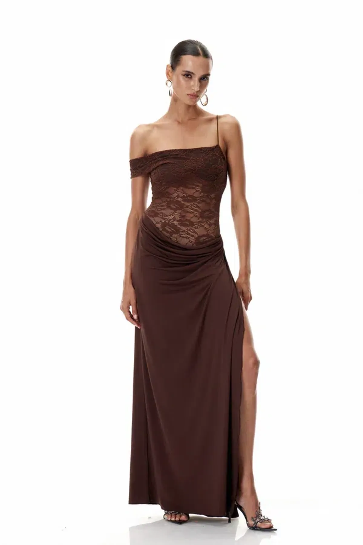 Innovare Denim Chenda Lace Asymmetric Maxi Brown Size M - Image 4