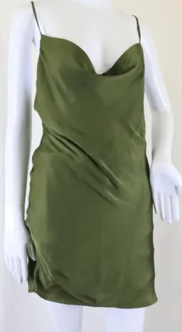 Bardot: Olive Satin Cowl Neck Slip Dress (Size 8) for rent on The Volte - image 1