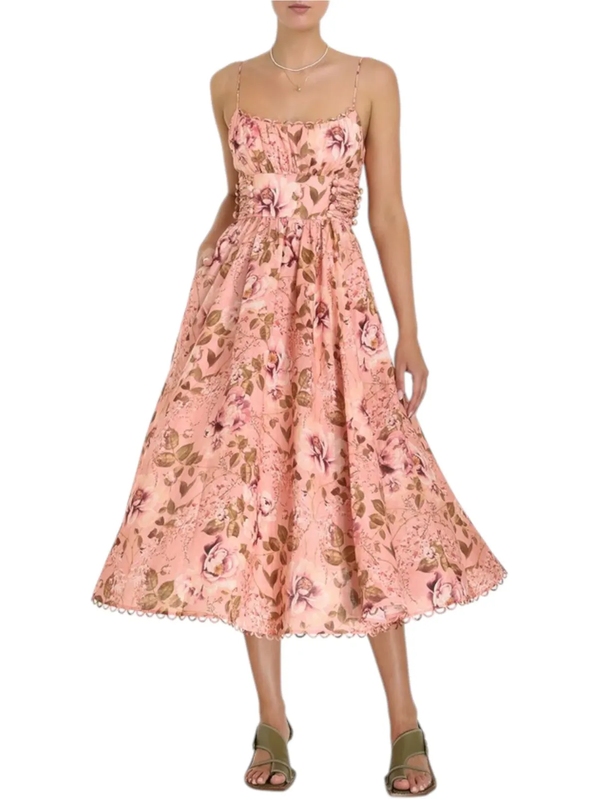 Zimmermann Rosa Laced Picnic Dress Size 4 / AU 16 Linen Pink Floral Print Midi - Image 1