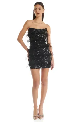 Eliya The Label Tiffany Black Feather & Sequin Mini Dress Size 10 for rent on The Volte - image 2