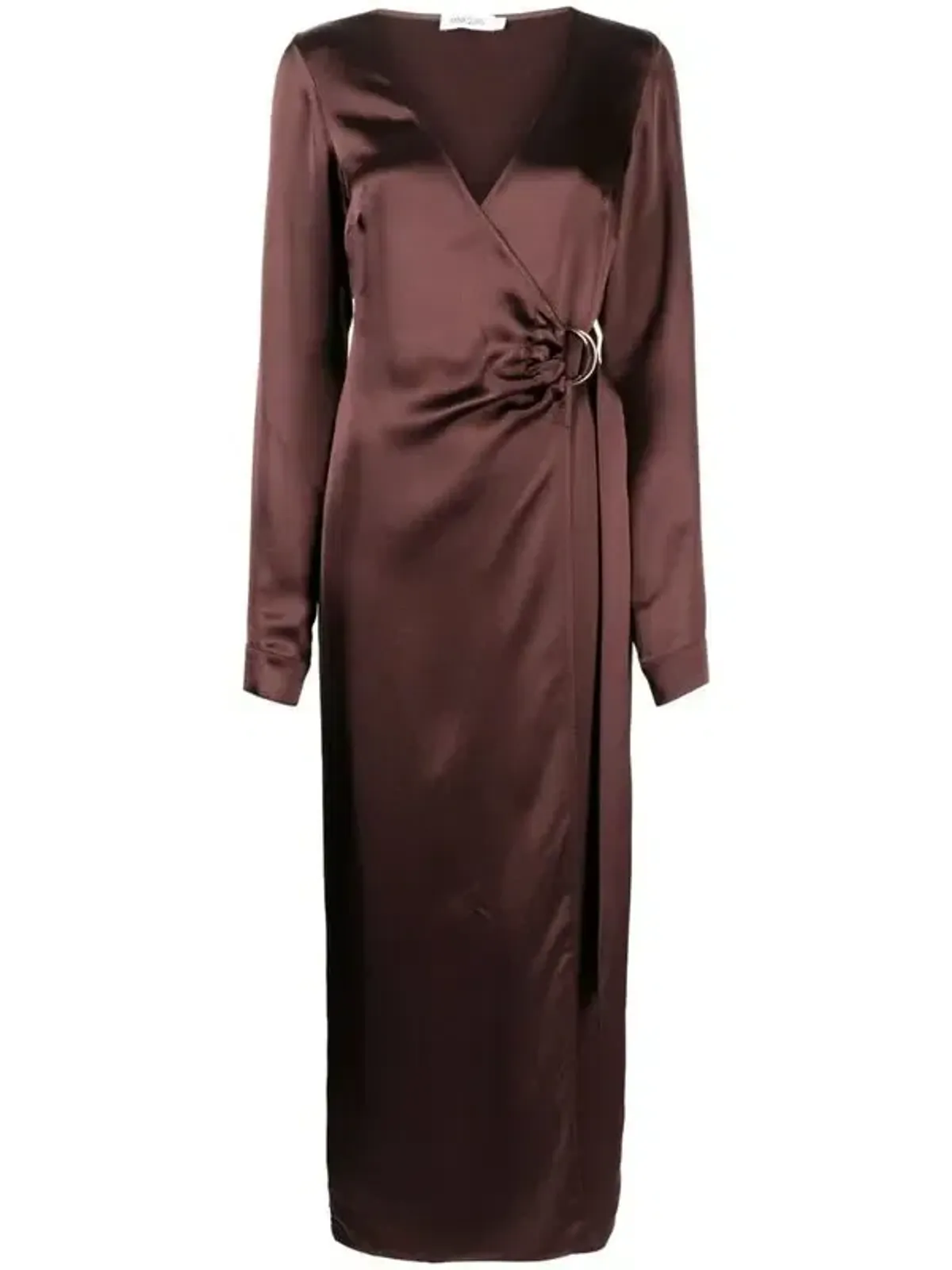 Anna Quan Chocolate Brown Satin Wrap Midi Dress AU10 - Image 1