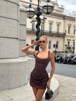 BABYBOO CORNELIA MINI DRESS - PLUM BROWN Size S for rent on The Volte - image 1