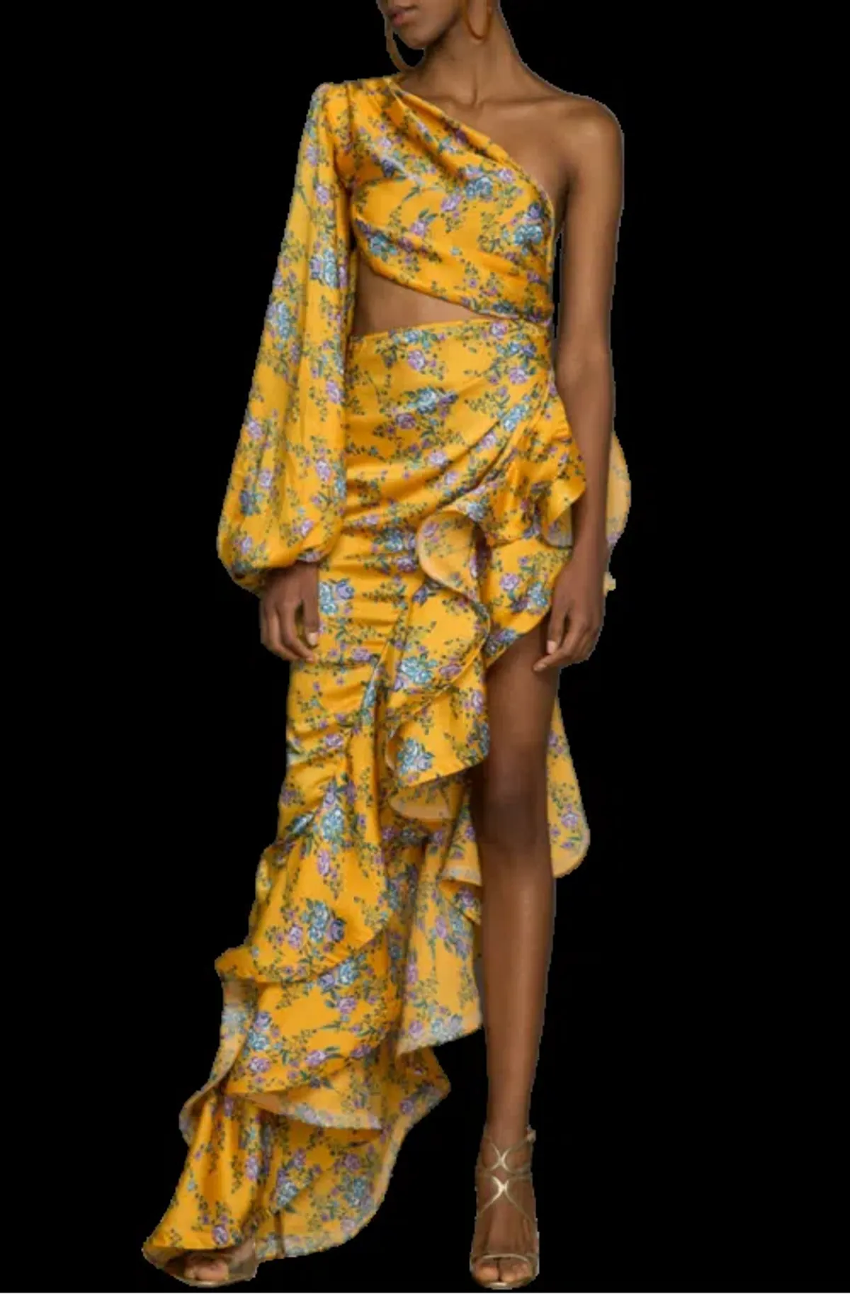 Bronx and Banco Hanna Gown Yellow Floral 10 M Medium - Image 3